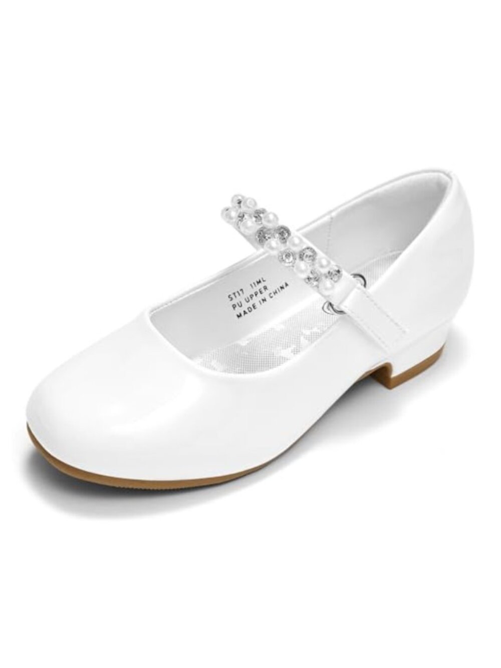 Girls Dress Shoes with Jeweled Strap Low Heel Memory Foam Flats for Wedding